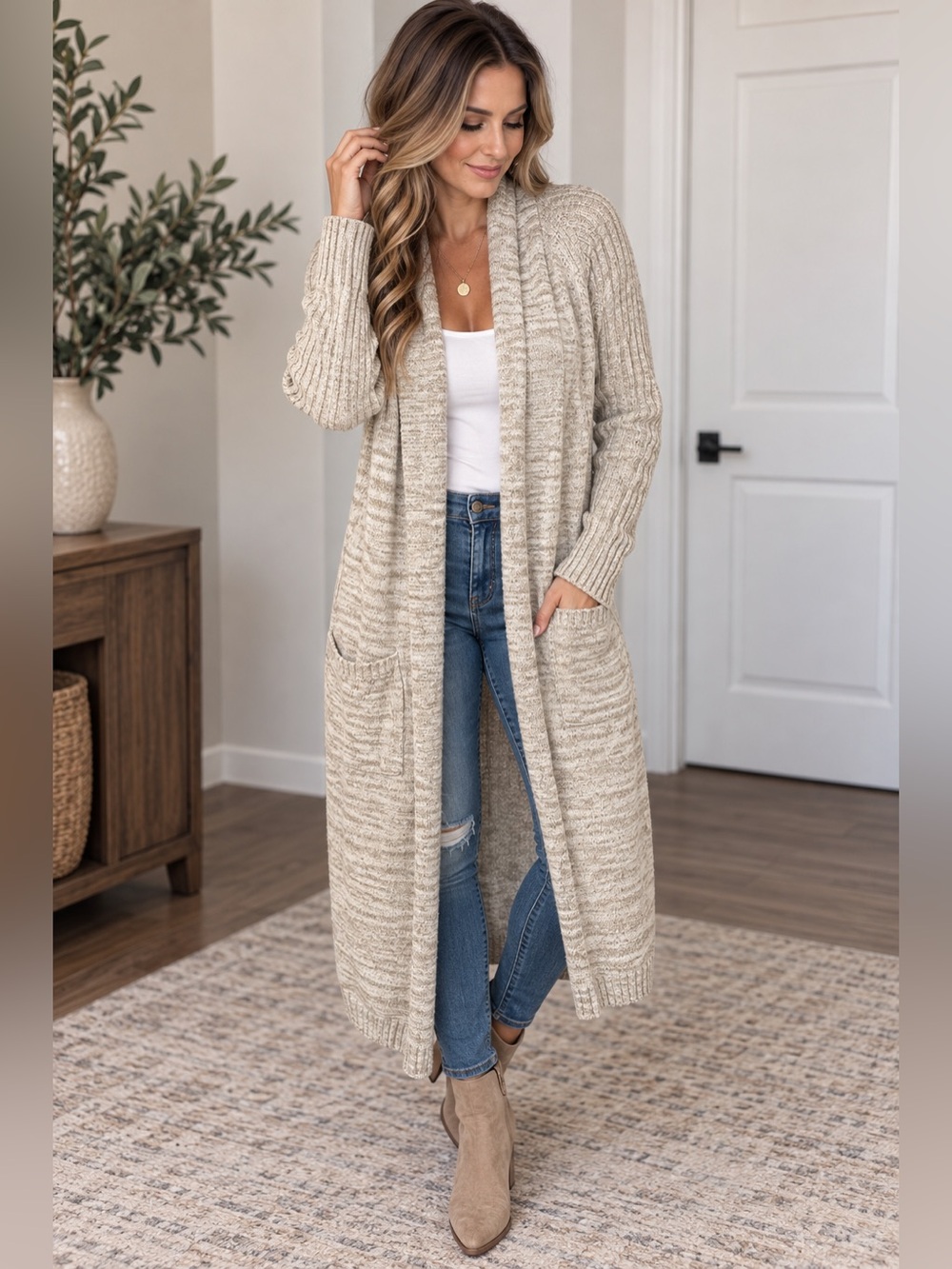 Anthropologie Boho Inspired Maxi Duster Cardigan Beige/Tan Size XL